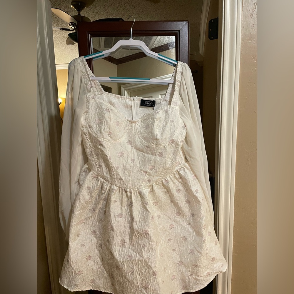 Cider puff sleeve white floral dress